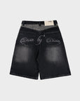 BLACK LEOPARD POCKET DENIM JORT