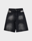 BLACK LEOPARD POCKET DENIM JORT
